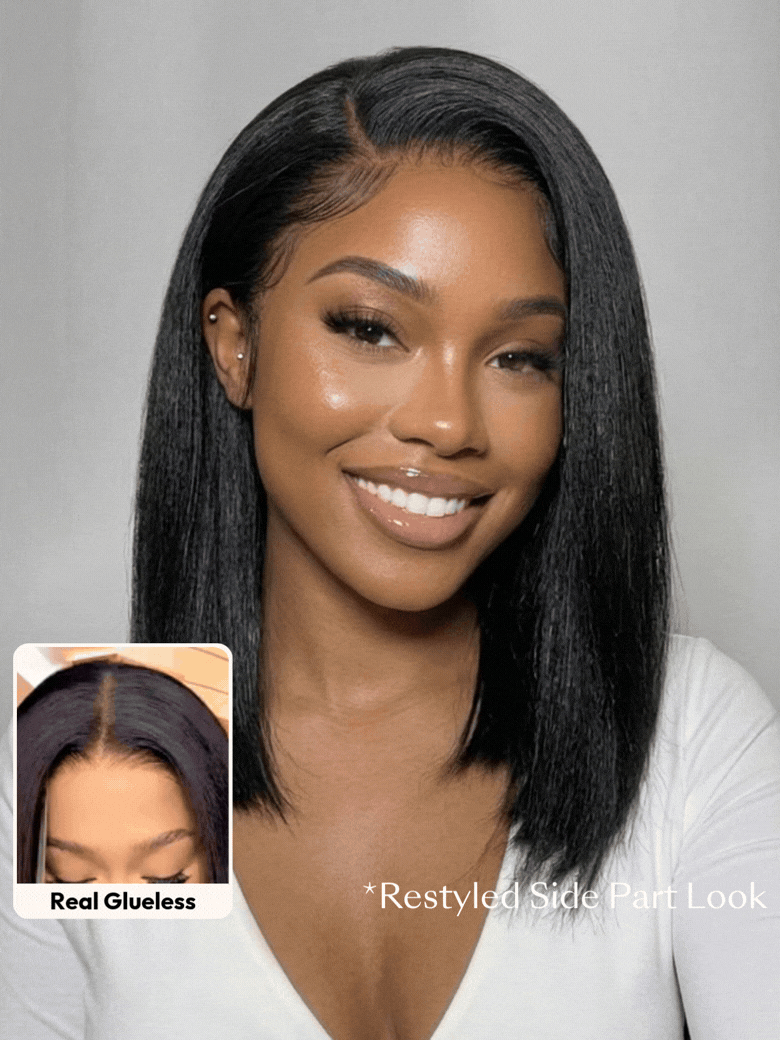 UNice 7x5 Bye Bye Slip™ Glueless Lace Black Yaki & Pre Layered Yaki Bob Bleached Knots Drawstring Wig