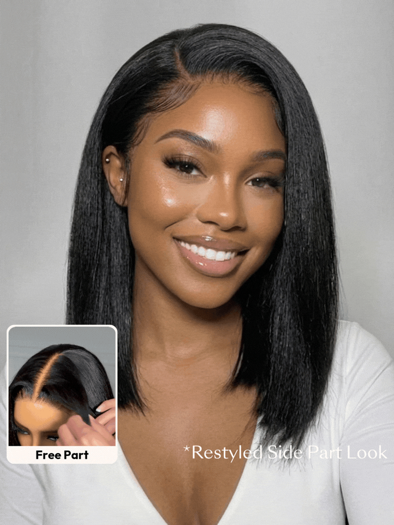 UNice 7x5 Bye Bye Slip™ Glueless Lace Black Yaki & Pre Layered Yaki Bob Bleached Knots Drawstring Wig