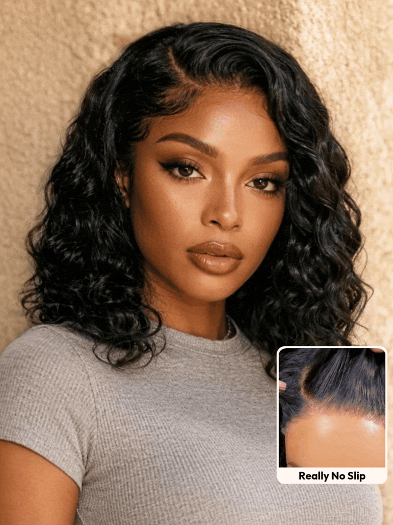 UNice Bye-Bye Slip™ 6X4 Glueless Lace "C" Side Part Loose Wavy Bob 220% High Density Drawstring 100% Human Hair Wig For Beginners