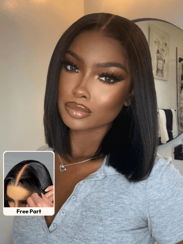 UNice 7x5 Bye Bye Slip™ Glueless Lace Black Yaki & Pre Layered Yaki Bob Bleached Knots Drawstring Wig