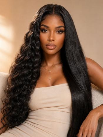 UNice 13x4 Bye Bye Slip™ 2-in-1 Straight to Water Wave Wet and Wavy Human Hair Wig With Invisi Drawstring