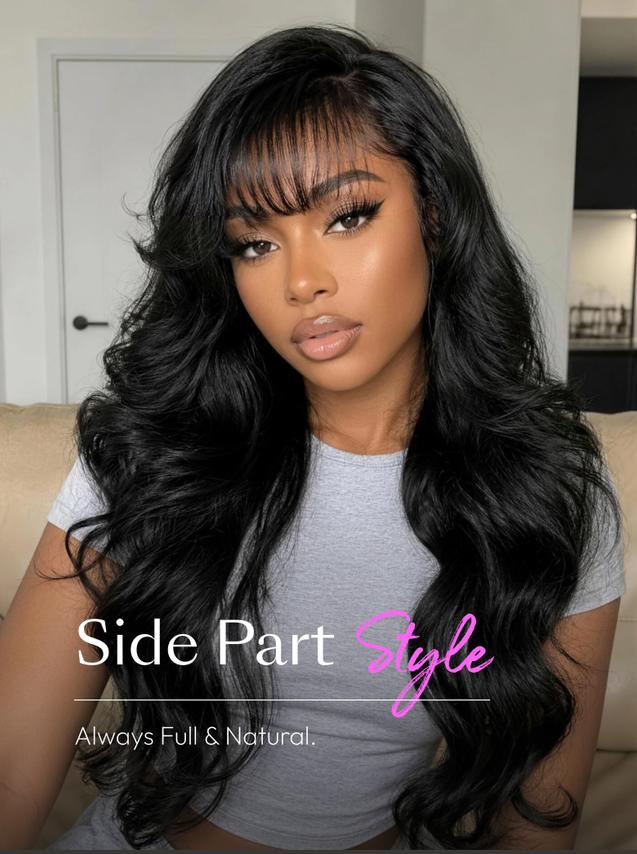 UNice 7x5 Bye-Bye Knots™ & 13x4 Pre-Everything™ Lace Frontal Pull And Go Black Fluffy Natural & Balayage Highlights Loose Wave Curtain Bangs Wig