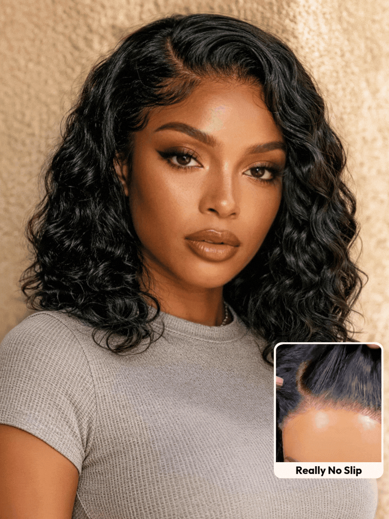 UNice Bye-Bye Slip™ 6X4 Glueless Lace "C" Side Part Loose Wavy Bob 220% High Density Drawstring 100% Human Hair Wig For Beginners