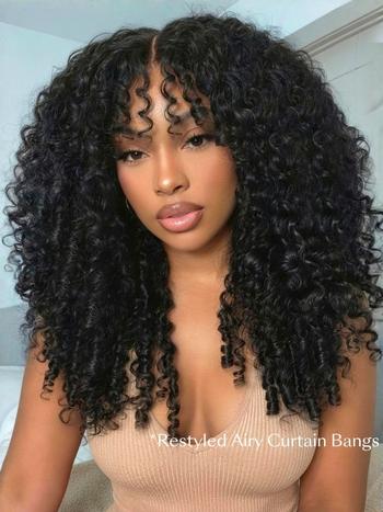 UNice 7x5 Bye-Bye Slip & 13x4 Pre Everything Curly Texture Premium Hair Drawstring Wig With Finger Coil Ends 150% Density