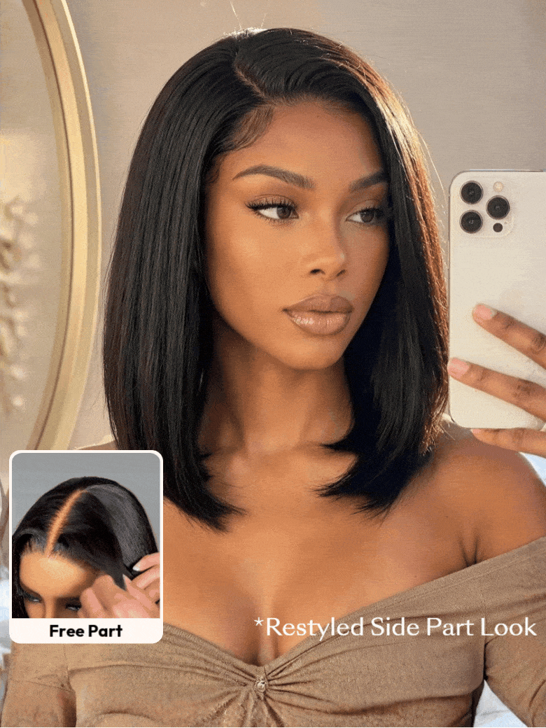 UNice 7x5 Bye Bye Slip™ Glueless Lace Black Yaki & Pre Layered Yaki Bob Bleached Knots Drawstring Wig