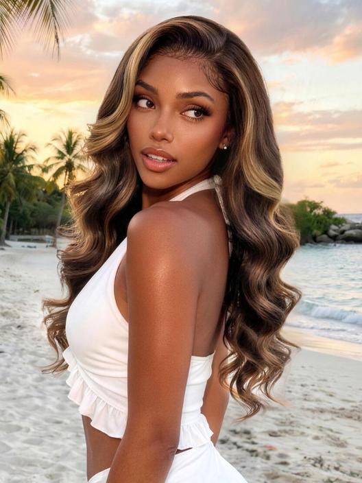 UNice 7x5 Bye Bye Slip™ Lace Dark Brown to Golden Caramel Ombre Curly Glueless Wig with Invisi Drawstring