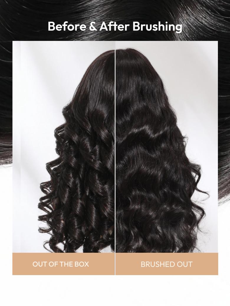 7x5 Bye-Bye Slip™ & 13x4 Pre-Everything™ Pull & Go Black Fluffy Loose Wave Wispy Bangs Glueless Wig