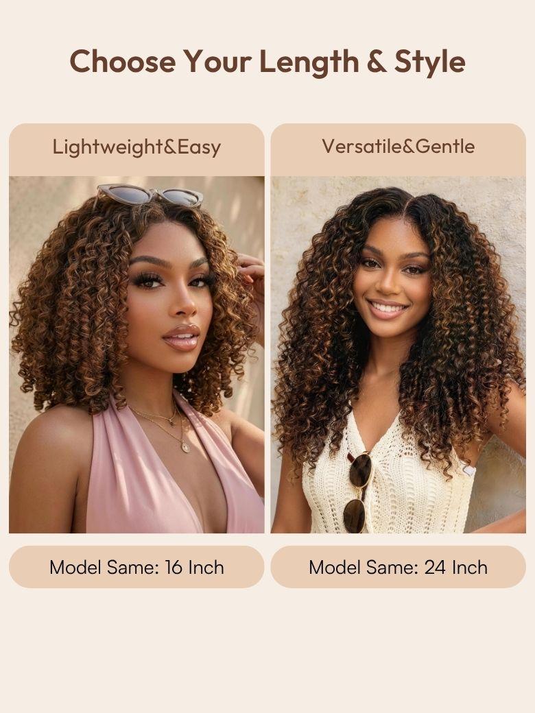 7x5 Bye Bye Slip™ Glueless Lace Black to Chestnut Brown Ombre Burmese Curly With Finger Coil Ends Wig-Put On & Go With Invisi Drawstring