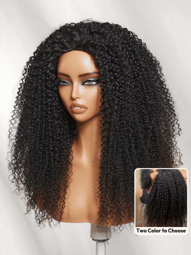 [From 18"] Versatile 2-in-1 Black to Brown Ombre Turn-Around Kinky Curly Half Wig Glueless for Beginners