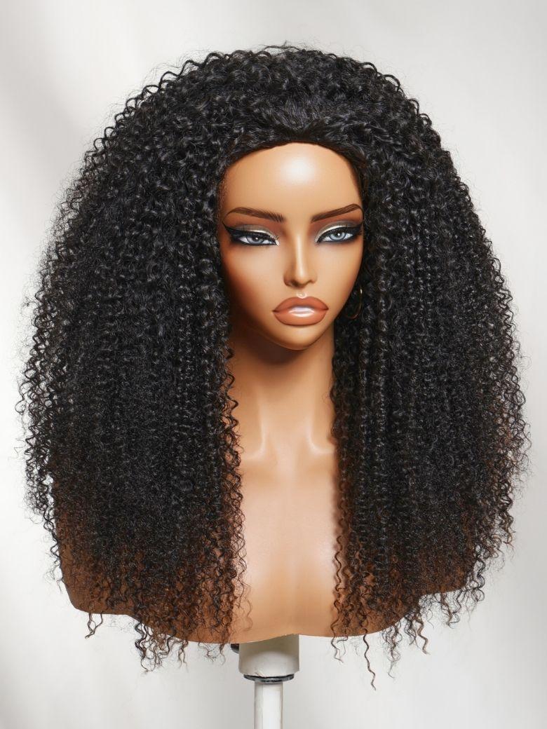 Versatile 2-in-1 Black to Brown Ombre Turn-Around Kinky Curly Half Wig Glueless for Beginners