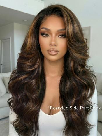 UNice 7x5 Bye Bye Slip™ Lace Black with Golden Brown Highlights Body Wave Wig with Invisi Drawstring 150% Density