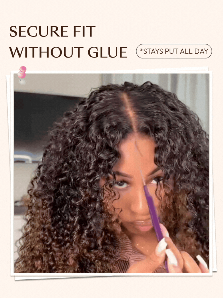 7x5 Bye Bye Slip™ Glueless Lace Black to Chestnut Brown Ombre Burmese Curly With Finger Coil Ends Wig-Put On & Go With Invisi Drawstring