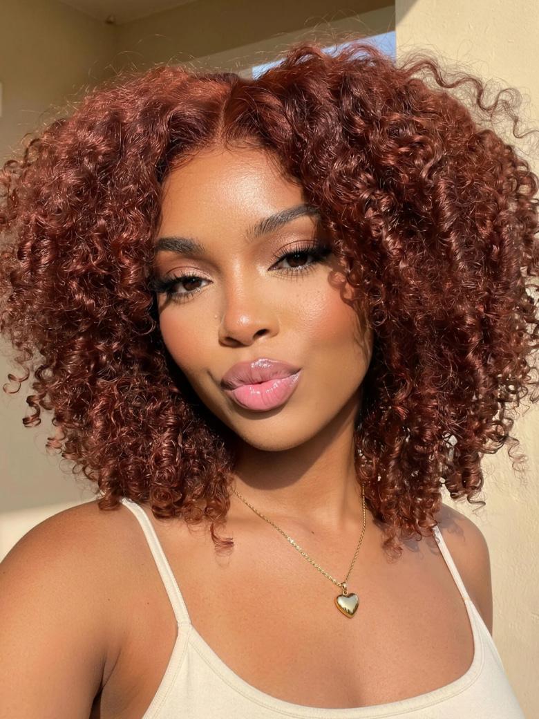 UNice 7x5 Bye-Bye Slip™ Wig Glueless Lace Sunset Afro Kinky Curly & Jerry Curly for Reddish Brown Drawstring Wig
