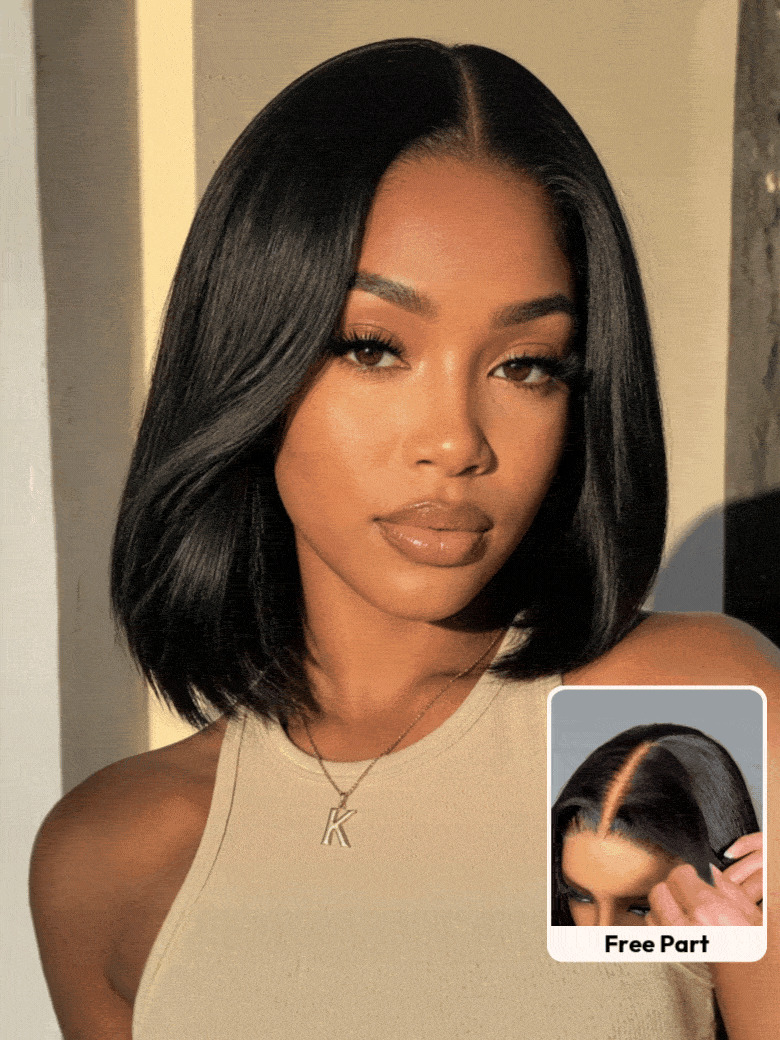 UNice 7x5 Bye Bye Slip™ Glueless Lace Black Yaki & Pre Layered Yaki Bob Bleached Knots Drawstring Wig