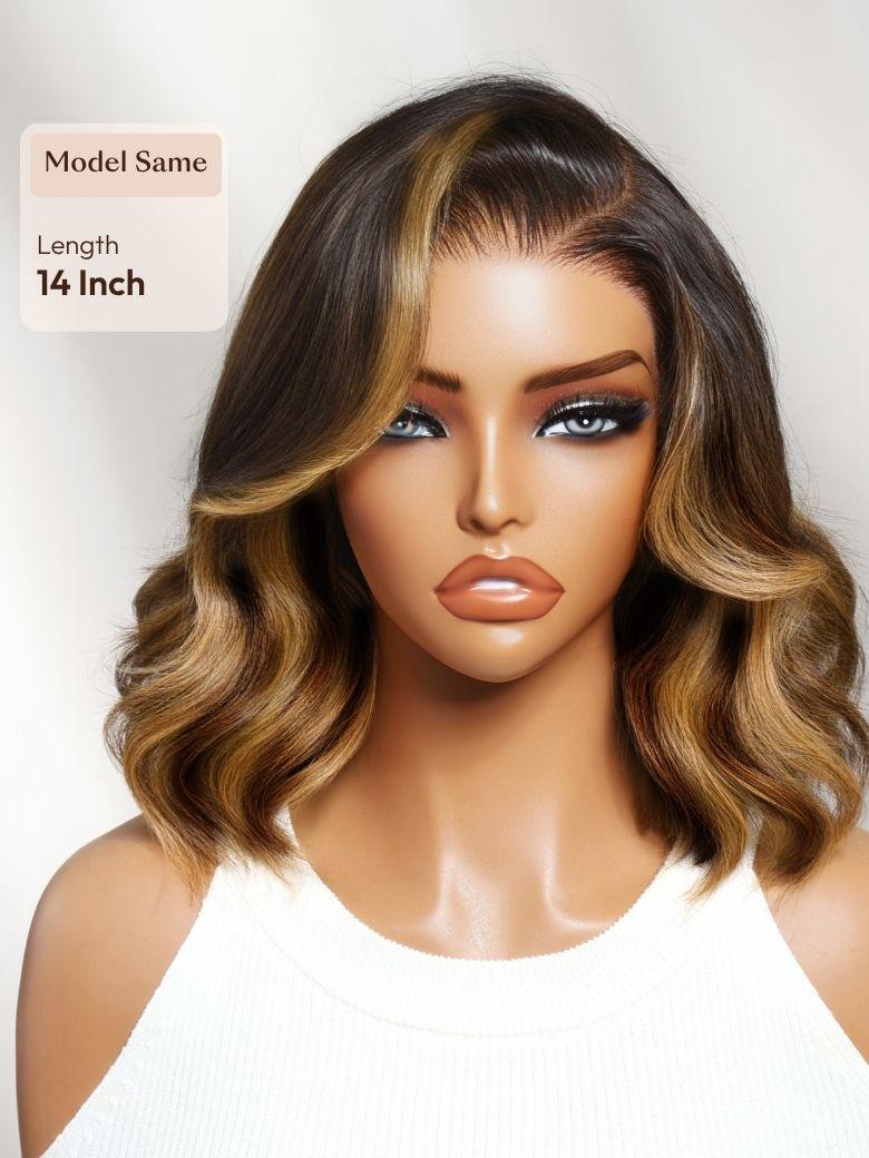 UNice 13x4 Pre-Everything™ Lace Frontal Brown With Honey Blonde Face-Framing Highlights Wavy Bob Drawstring Wig