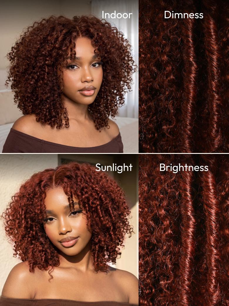 UNice 7x5 Bye-Bye Slip™ Wig Glueless Lace Sunset Afro Kinky Curly & Jerry Curly for Reddish Brown Drawstring Wig