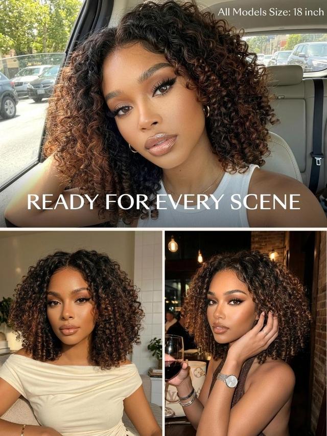 7x5 Bye Bye Slip™ Glueless Lace Black to Chestnut Brown Ombre Burmese Curly With Finger Coil Ends Wig-Put On & Go With Invisi Drawstring