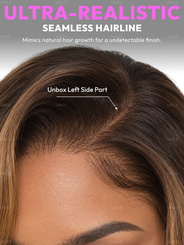 UNice 7x5 & 13x4 Pre-Everything™ Lace Frontal Brown With Honey Blonde Face-Framing Highlights Wavy Bob Glueless Drawstring Wig Secure Fit