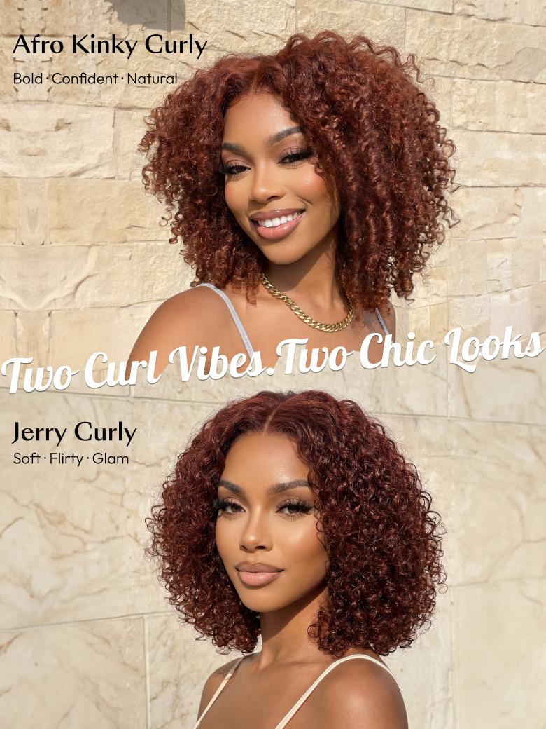 UNice 7x5 Bye-Bye Knots™ Wig Glueless Lace Sunset Jerry Curly for Reddish Brown Drawstring Wig With Bleached Knots 150% Density