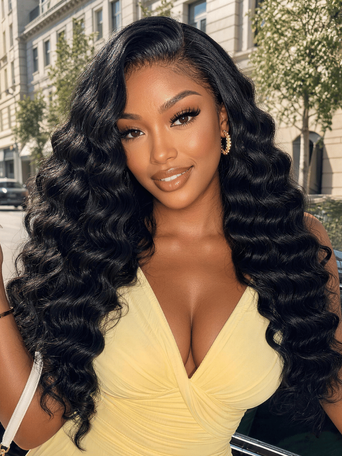 UNice 13x4 HD Real Scalp™ Wig Invisible Lace Frontal Black Kinky Straight Wand Curls Glueless Wig With Invisi Drawstring