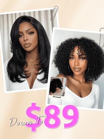 7x5 Lace Bye Bye Slip™ Afro Kinky Curly with Finger Coil Ends& Pre Side-Part Yaki Straight with Blowout Feathered Layers Drawstring Wig 150% Density