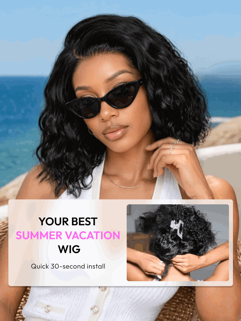 UNice Bye-Bye Slip™ 6X4 Glueless Lace "C" Side Part Loose Wavy Bob 220% High Density Drawstring 100% Human Hair Wig For Beginners
