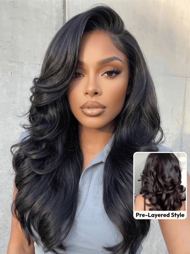 UNice 7x5 Lace Bye-Bye Slip™ Wig Feathered Layer Left Side Part 200% Density Wig with Invisi Drawstring 100% Human Hair
