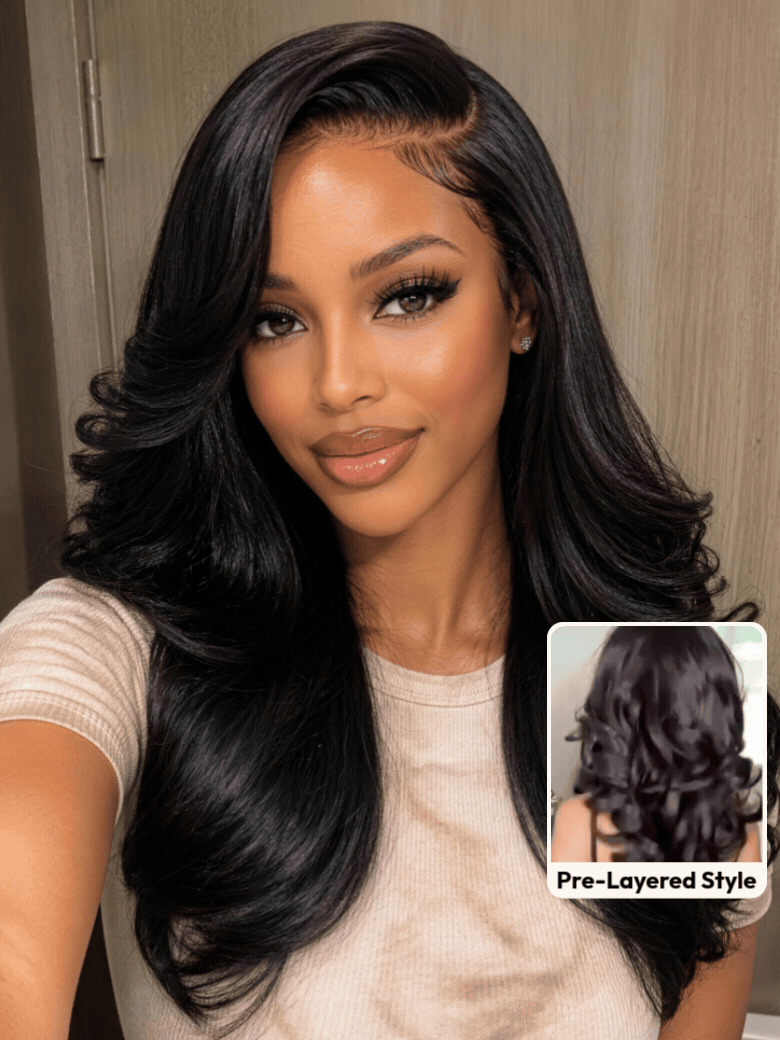 UNice 7x5 Lace Bye-Bye Slip™ Wig Feathered Layer Left Side Part 200% Density Wig with Invisi Drawstring 100% Human Hair