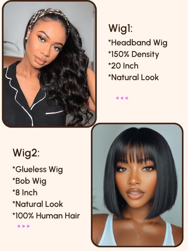 $99=2 Wigs | 16" Lace Part Kinky Curly Wig and 10" Bob Wig with Bang