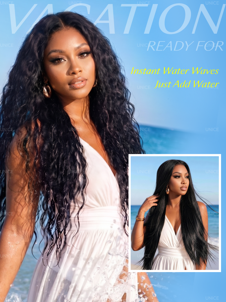 [Free Wig For All Length] UNice 13x4 Bye Bye Slip™ 2-in-1 Straight to Water Wave Wet and Wavy Human Hair Wig With Invisi Drawstring