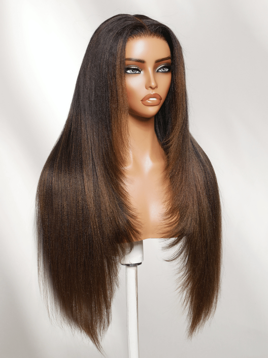 UNice 7x5 Bye-Bye Knots Lace Frontal Pull And Go Fluffy Natural Black Loose Wave & Machine Made Yaki Human Hair Glueless Curtain Bangs Wig