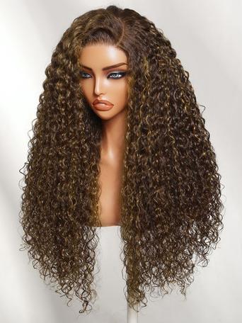 UNice 7x5 Bye Bye Slip™ Lace Chocolate Brown With Caramel Highlights Fluffy Curly Wig with Loose Curly Ends