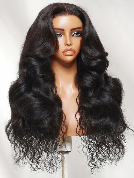 UNice 7x5 Bye Bye Slip™ Glueless Lace Black Yaki Straight Blowout with Soft Body Wave Wig with Curtain Bangs