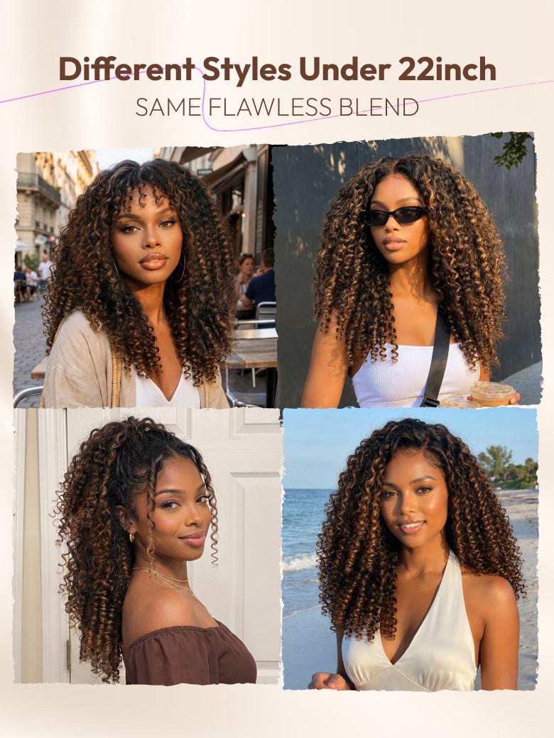 7x5 Bye Bye Slip™ Glueless Lace Black to Chestnut Brown Ombre Burmese Curly With Finger Coil Ends Wig-Vacation Ready With Invisi Drawstring