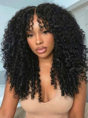 UNice 7x5 Bye-Bye Slip Glueless Curly Texture Extremely Light Wig With Finger Coil Ends 150% Density Premium Hair Drawstring Wig