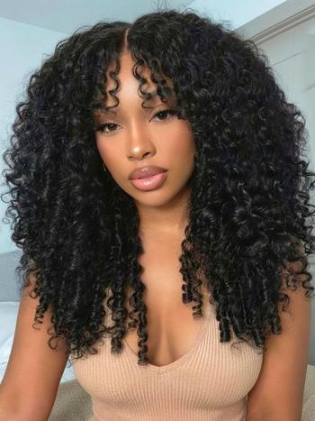 UNice 7x5 Bye-Bye Slip Glueless Curly Texture Extremely Light Wig With Finger Coil Ends 150% Density Premium Hair Drawstring Wig