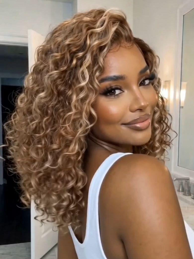 [ Limited $120 OFF ] UNice 7x5 Bye-Bye Slip™ Glueless Invisible Drawstring Honey Blonde Highlights Voluminous Curly Bob 100% Human Hair Wig