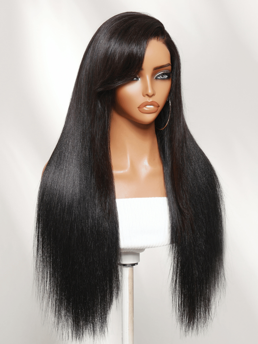 UNice 7x5 Bye Bye Slip™ Lace Black to Chestnut Brown Ombre Glueless Yaki Straight Layered Wig with Invisi Drawstring