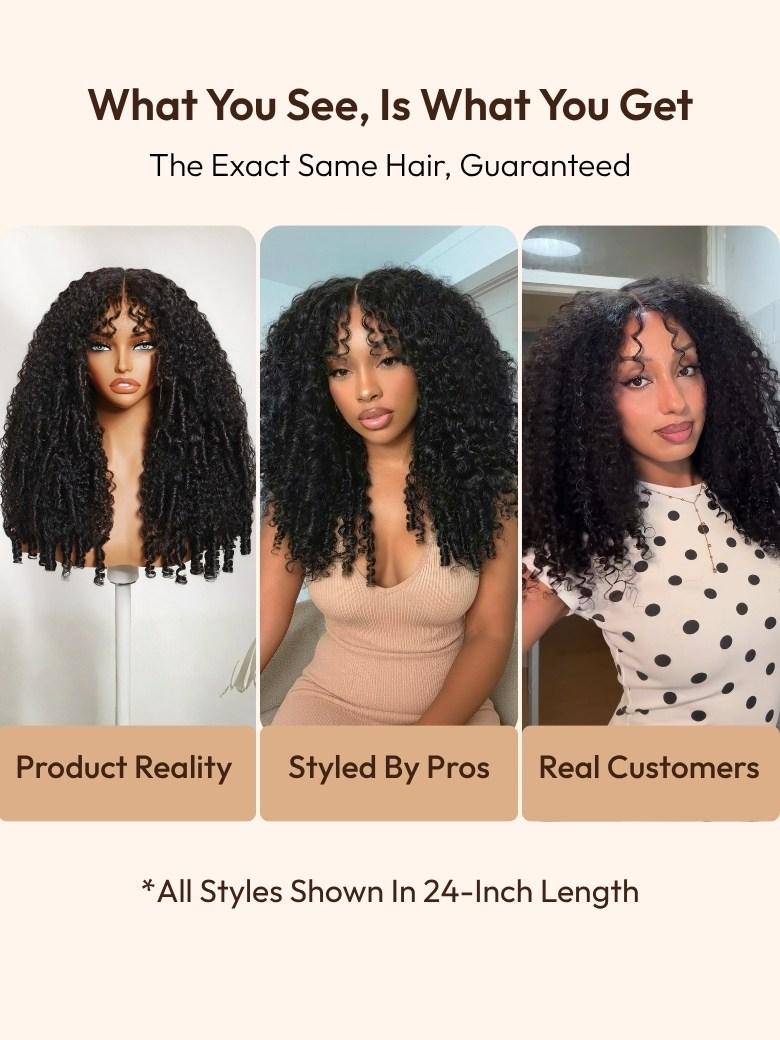UNice 7x5 Bye-Bye Slip Glueless Curly Texture Extremely Light Wig With Finger Coil Ends 150% Density Premium Hair Drawstring Wig