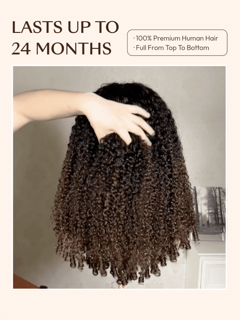 7x5 Bye Bye Slip™ Glueless Lace Black to Chestnut Brown Ombre Burmese Curly With Finger Coil Ends Wig-Vacation Ready With Invisi Drawstring