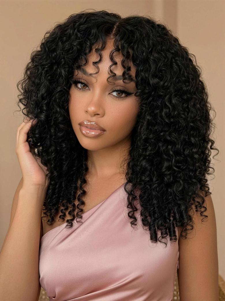[ Flash Sale ] UNice 13x4 Bye-Bye Slip Glueless Curly Texture Extremely Light Wig With Finger Coil Ends 150% Density Premium Hair Drawstring Wig