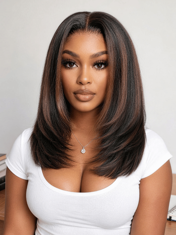 UNice Bye Bye Slip™ 7x5 Lace Chocolate Brown with Auburn Highlights Shoulder Length Layered Bob Glueless Wig