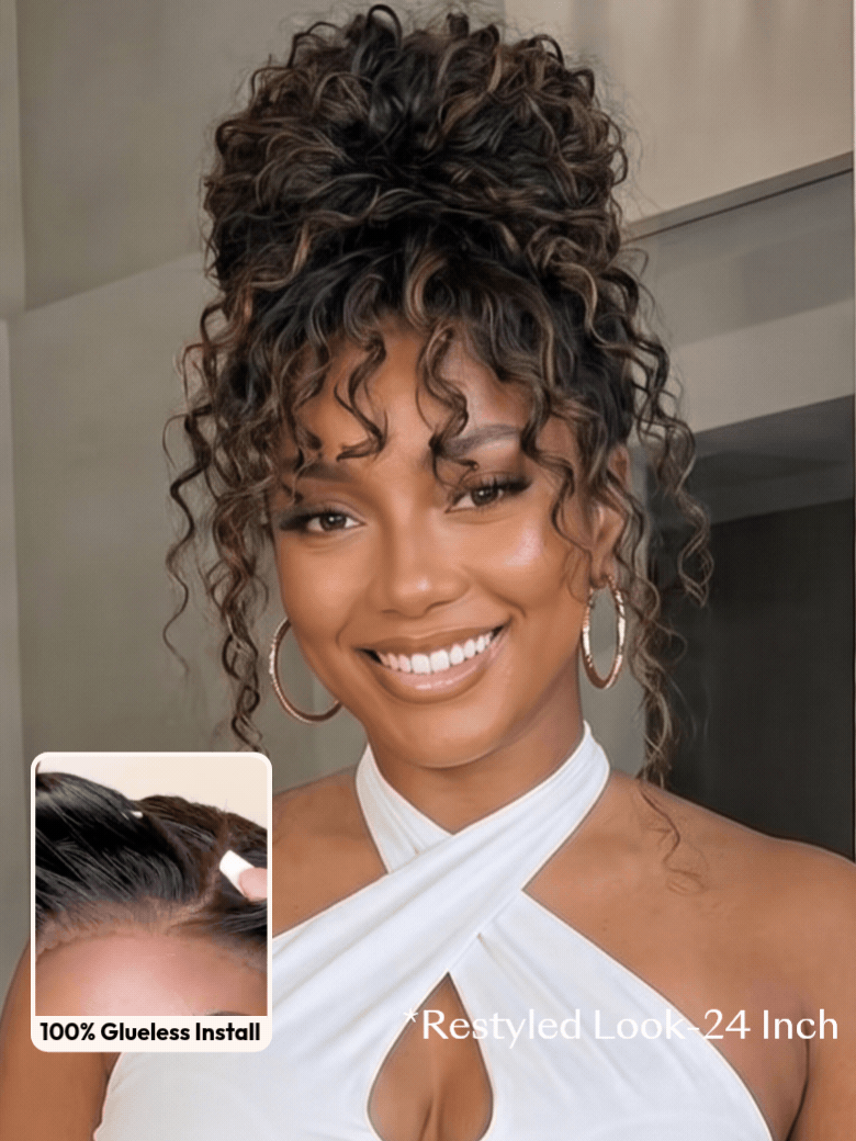 [ Flash Sale ] UNice 7x5 Bye-Bye Slip™ Lace 100% Human Hair Water Wave Wig with Golden Brown Highlights Glueless Summer-Ready