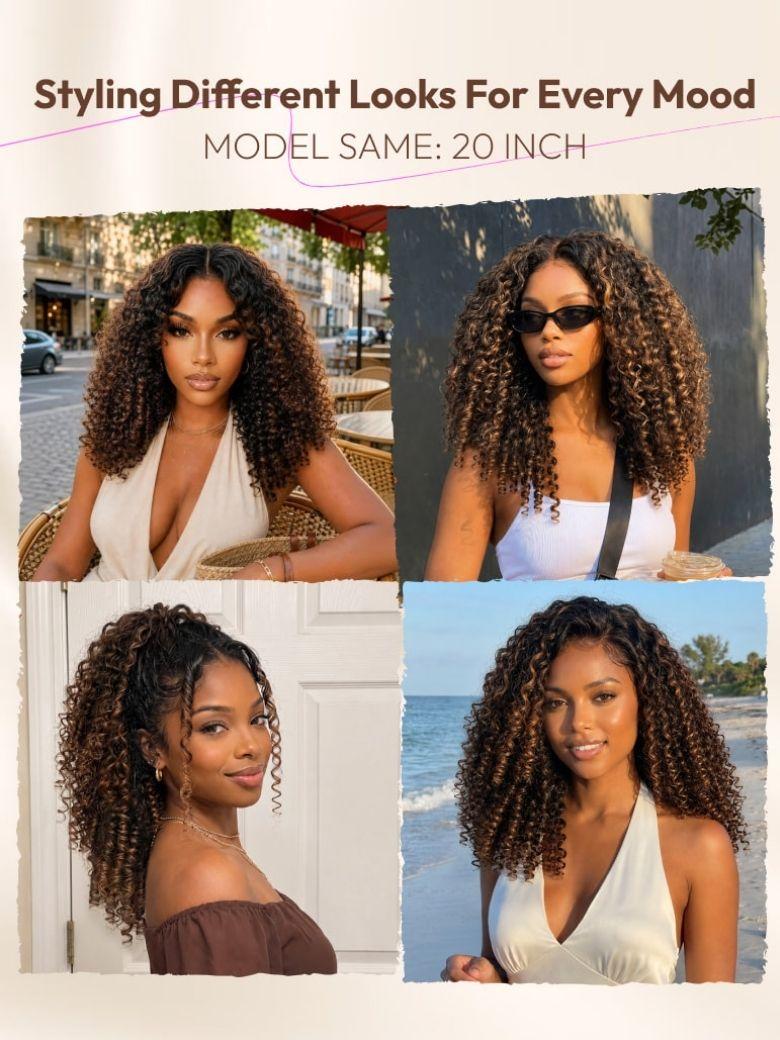 7x5 Bye Bye Slip™ Glueless Lace Black to Chestnut Brown Ombre Burmese Curly With Finger Coil Ends Wig-Vacation Ready With Invisi Drawstring