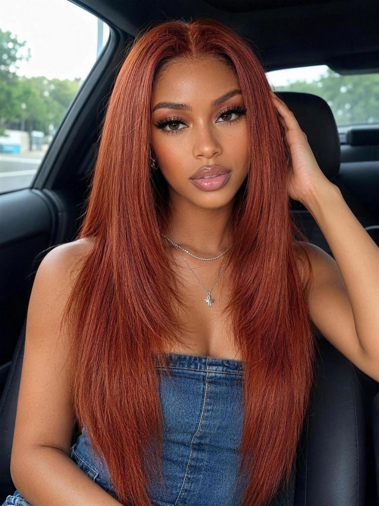 UNice Reddish Brown Layered Straight Wig Bye-Bye Slip™ 7×5 Lace Closure Glueless Glam-Ready Rich Color Sleek Style