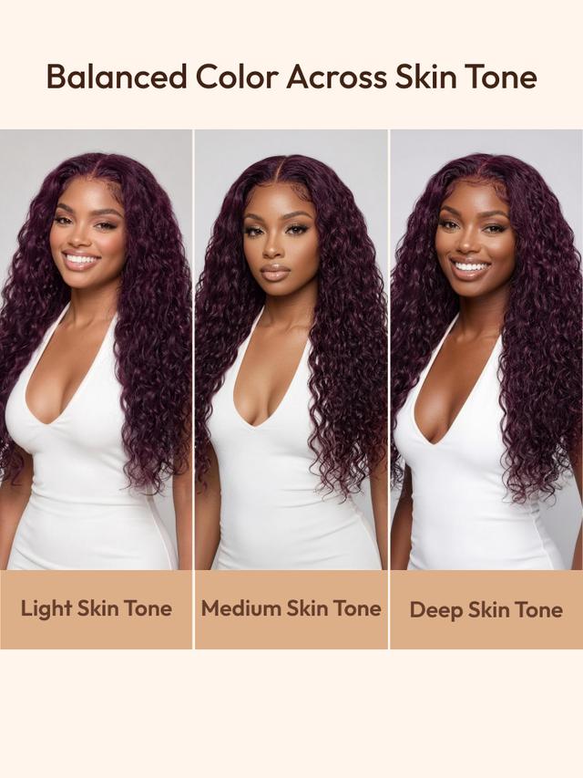 UNice 13x4 Bye-Bye Slip™ Lace Frontal Black Cherry Water Wave Glueless Drawstring Wig 100% Human Hair 150% Density