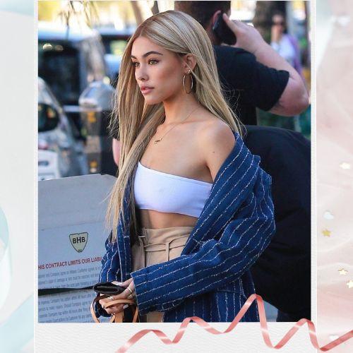 Madison Beer showing off platinum blonde hair with dark roots