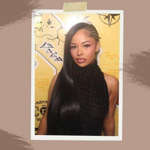 Sleek Cassie braids combined with long straight black hair