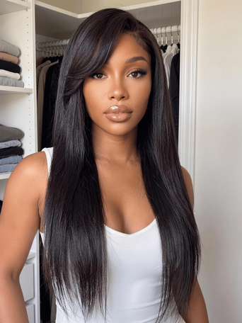 UNice Bye-Bye Slip™ 7x5 Lace Glueless Yaki Straight Drawstring Wig with Soft Side-Swept Bang