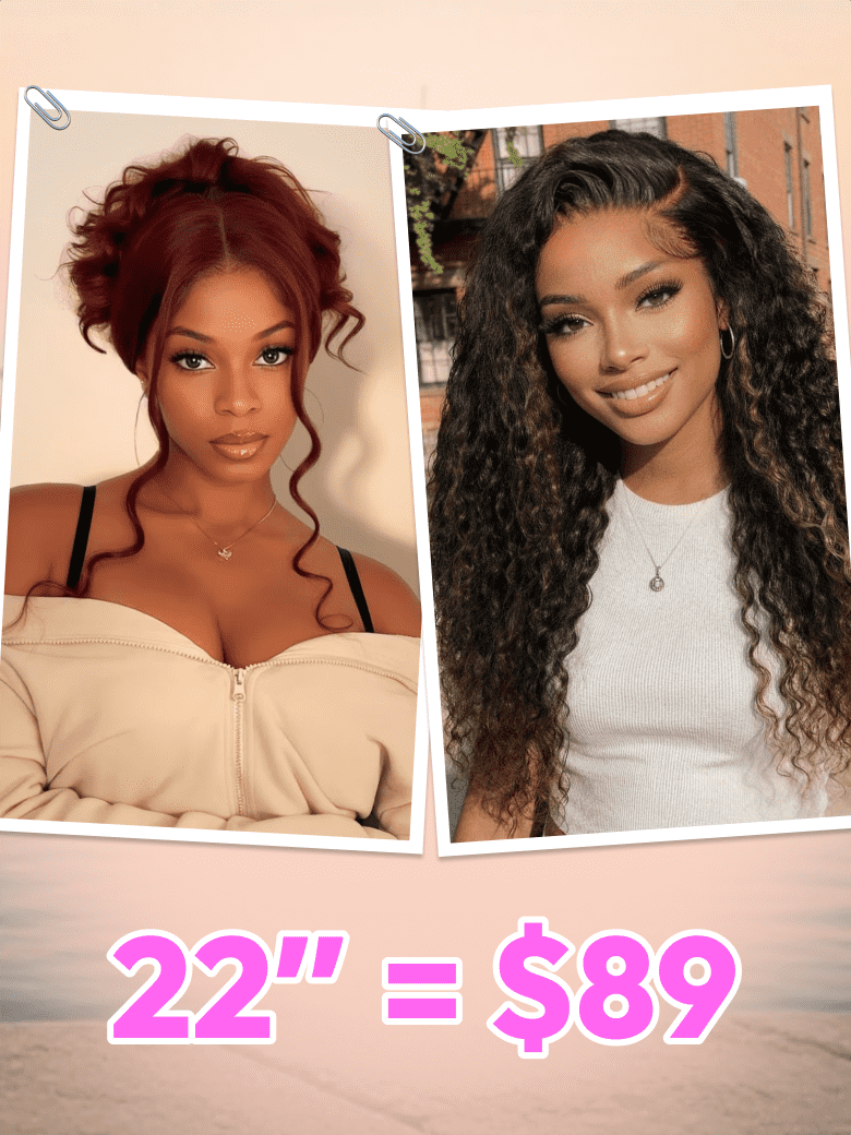 [22"=$89] 13X4 Lace Front Glueless Sun-Kissed Reddish Brown Body Wave Wig& 7x5 Lace Black to Chestnut Brown Ombre Water Wave Curly Drawstring Wig